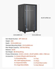 22U Network Cabinet Wall Mount, 23.6 in Depth, 300 lbs Max Load Capacity Server