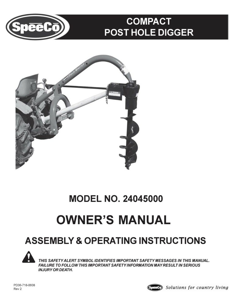 OPERATOR MAINTENANCE MANUAL FITS Speedco SpeeCo POST HOLE DIGGER #24045000
