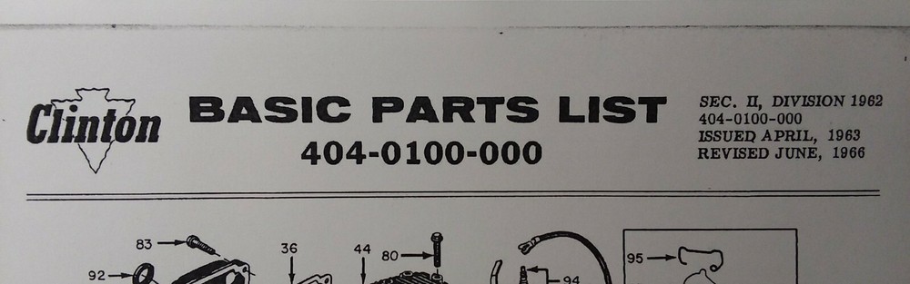 Clinton 404 Gasoline 4-cycl Engine Parts Manual Lawn Mower Riding Garden Tractor
