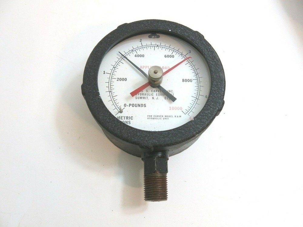VINTAGE FRED CARVER INC HYDRAULIC EQUIPMENT 5″ GAUGE 0 – 1000 POUNDS
