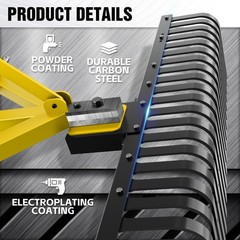 60″ Heavy-Duty Landscape Rake for Tractors, 3 Point Rock Rake with 360° Rotation