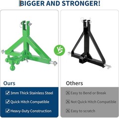 3 Point Hitch Receiver Cat 1 Tractor Towing Adapter with 2in Receiver Hook Kit