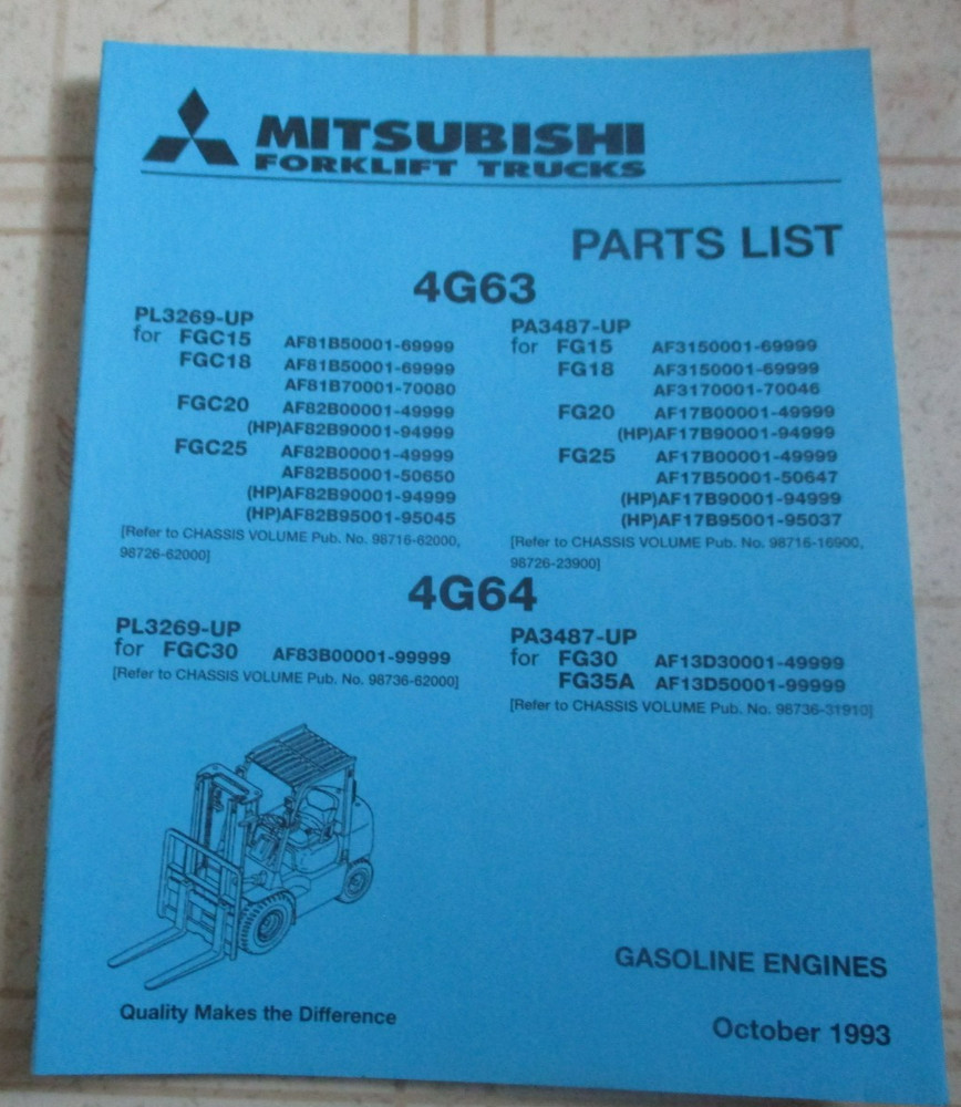 Mitsubishi 4G63 4G64 Forklift Truck Engine Parts List Manual Factory Original
