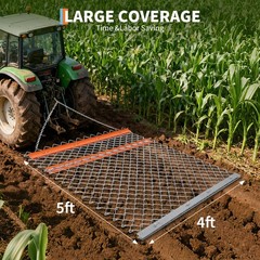 Heavy Duty Drag Harrow 4×5 ft Chain Harrow Lawn Rake ATV UTV Tractor Attachments