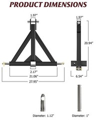 GRAVEE 3 Point Trailer Hitch 2″ Receiver Hitch Category 2 Tractor Compatible