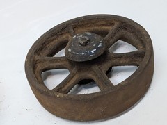 Lot of four antique cast-iron industrial pull cart caster wheels with 6 spokes