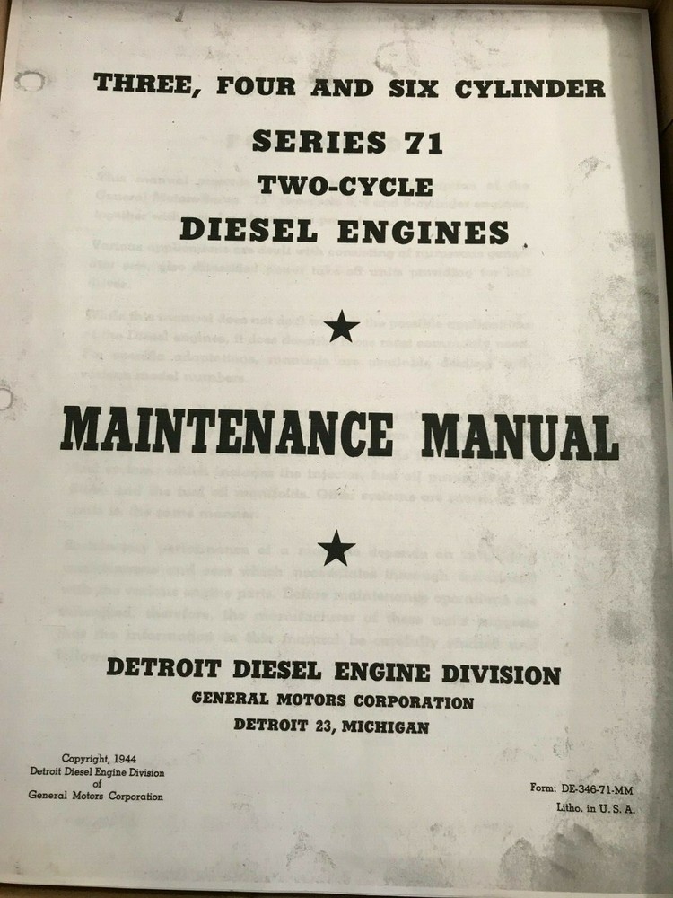 Series 71 Detroit Diesel V-71 Engines 3, 4 & 6 Cylinders MAINTENANCE MANUAL