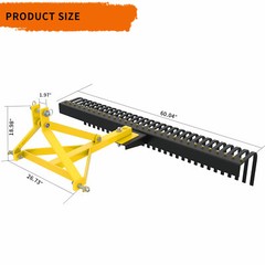 3 Point 60” Landscape Rock Rake for Category 1 Tractor Attachment Gravel Lawn