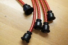 Ford NAA Golden Jubilee Red & Black Suppression Cloth Spark Plug Wire Set