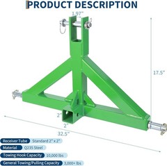 3-Point Quick Trailer Hitch 2″ Receiver for Cat 1 Tractors w/ Towing Hook & Ball
