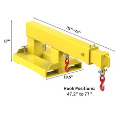 Fork Mounted Telescoping Crane Jib Boom Manual 5500lb Capacity 2 Swivel Hooks