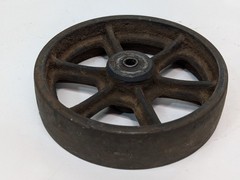 Lot of four antique cast-iron industrial pull cart caster wheels with 6 spokes