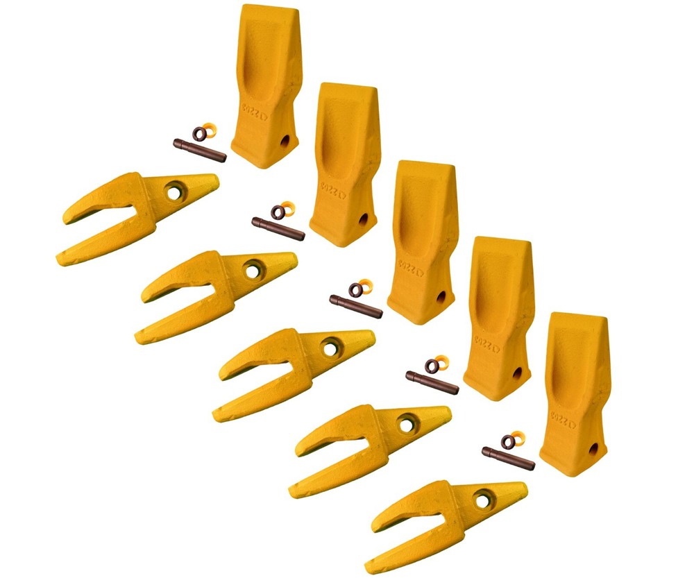 5 CAT Style Backhoe Bucket Shanks 1″ Lip, Abrasion Teeth 4T-2203, 119-3204 w Pin