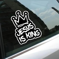 Jesus is King Vinyl Decal Set of 2 with Crown Design, 4.53″x5.91″, for Car Windo