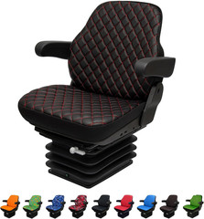 Heavy Duty Tractor Seat Cover Forklift Black Leather Red Stitch No Headrest