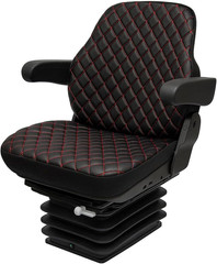 Heavy Duty Tractor Seat Cover Forklift Black Leather Red Stitch No Headrest