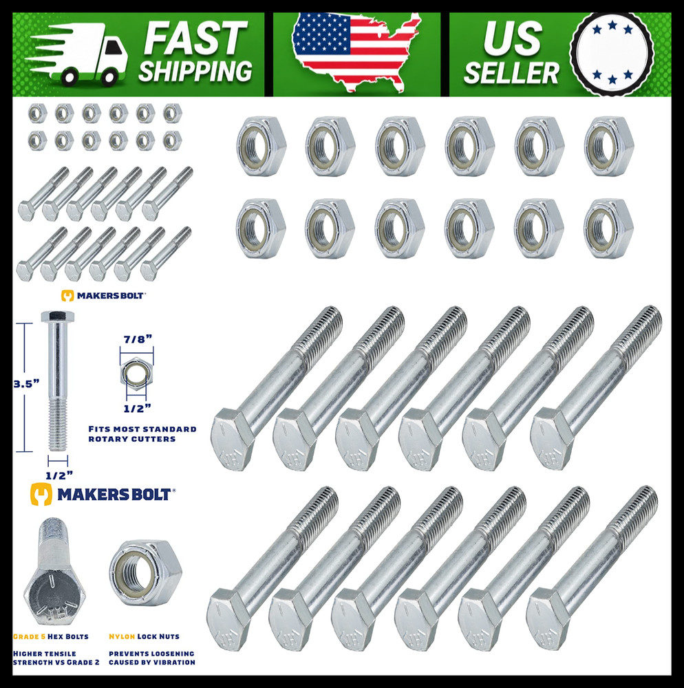 Grade 5 Shear Bolts for Rotary Cutters 1/2″ x 3-1/2″ 12 Pack
