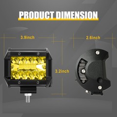 2Pcs 4″ LED Work Lights Amber Spot Pods OffRoad Truck ATV UTV Driving Fog Lamps