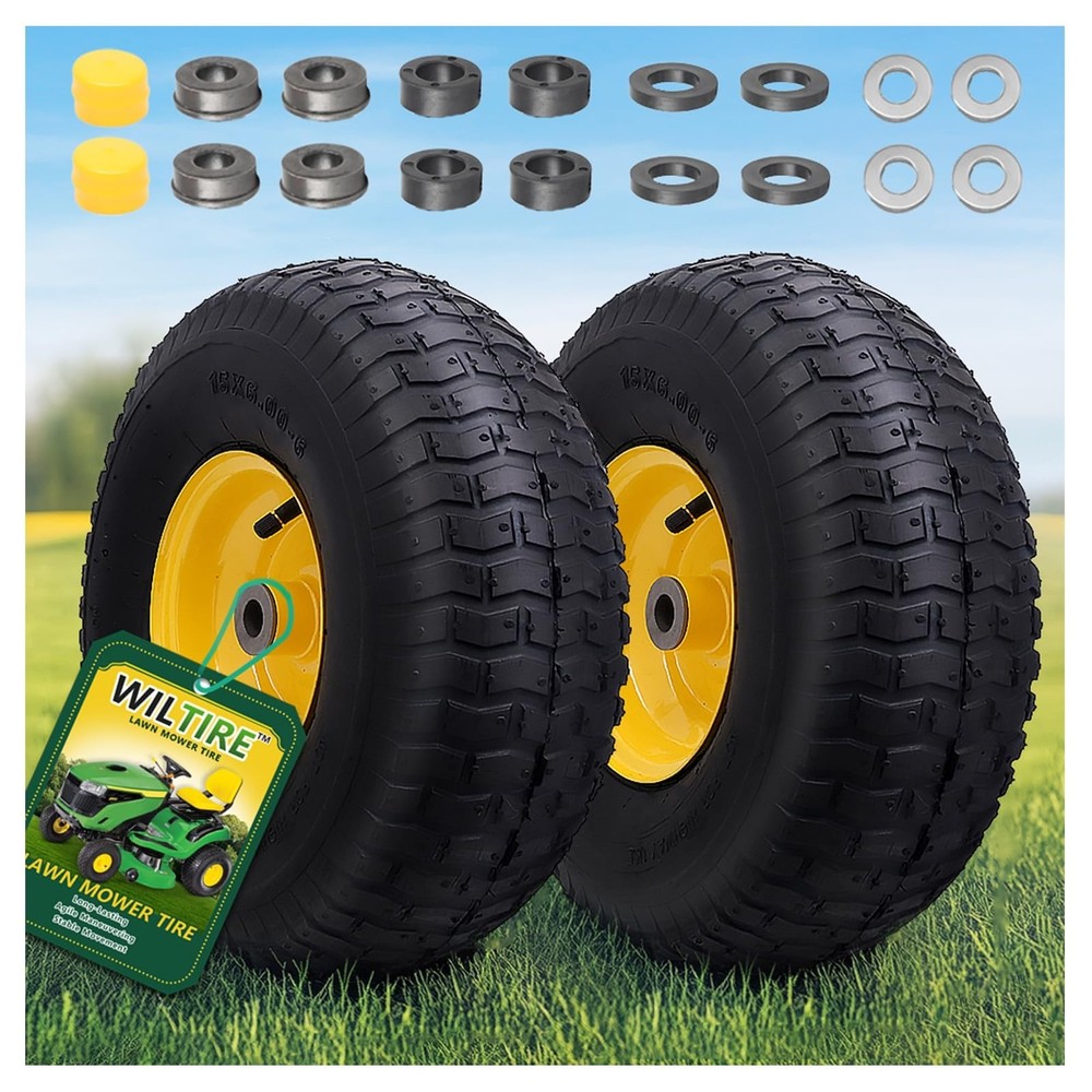 15×6.00-6 Tire and Wheel Assembly (2 Pack),Replacement Riding Lawn Mower Fron…