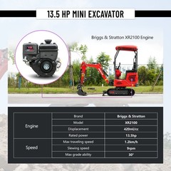 Mini Excavator 1 Ton 1.4Ton Digger 13.5hp Gas Tracked Crawler B&S EPA Engine.