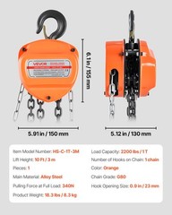 Hand Chain Hoist,1 Ton 2200 lbs Capacity,Manual Chain Block w/Upgrade G80 Galvan