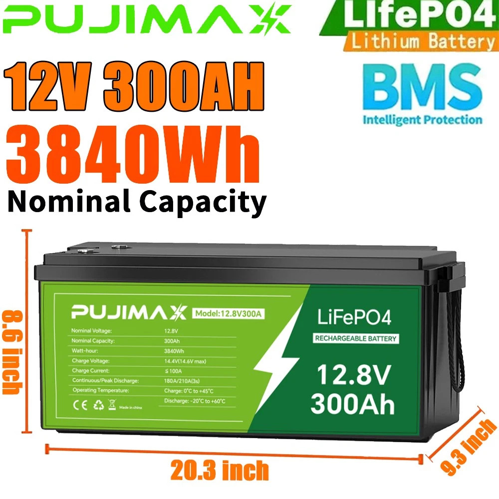 NEW 12V 300AH LiFePO4 Lithium Battery 15000 Deep Cycle BMS for Solar RV Off-grid