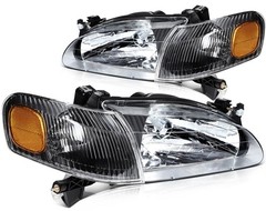 1998-2000 Toyota Corolla Headlights Clear Lens Black Housing Amber Reflector