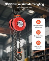 Hand Chain Hoist,1 Ton 2200 lbs Capacity,Manual Chain Block w/Upgrade G70 Galvan