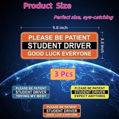 Reflective Funny New Driver Car Magnets, 3 Pack, 9.8×3.3 Inch, Removable Waterpr