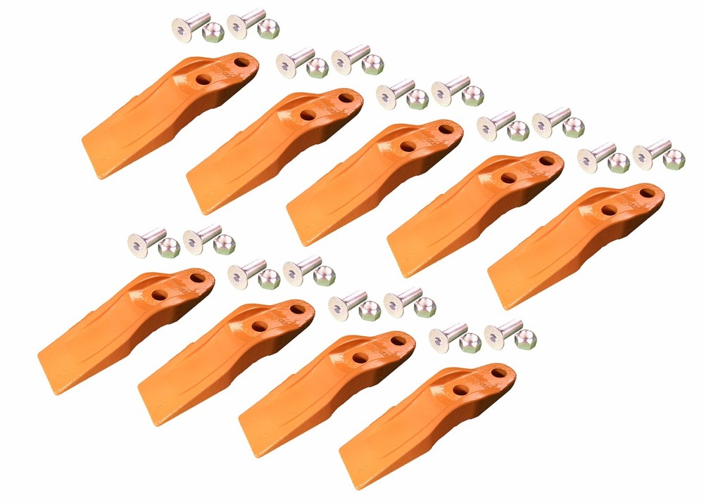 Cat Skid Steer Bucket Unitooth – Set of 9 with hardware – 2 3/8″ Hole Spacing