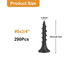 290Pcs #6 × 3/4 Inch Drywall Screws, Black Wood Screws, Coarse Thread Sheetrock