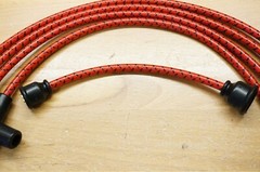 Ford NAA Golden Jubilee Red & Black Suppression Cloth Spark Plug Wire Set