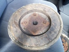 b. Old Wood Pulley Belt Industrial 12 3/8 x 4 3/16 Inches Many Photos
