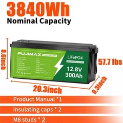 300Ah 12V LiFePO4 Lithium Battery 3840Wh Built-in BMS Deep Cycle Marine RV Solar
