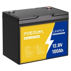 POERUNI 12V 100Ah Lithium LiFePO4 Battery 8000+ Deep Cycle for Solar RV Marine