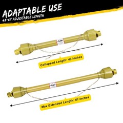 ⭐Heavy Duty Steel 43-61 IN Tractor PTO Shaft,1-3/8″x6 Spline & Round End 540 RPM