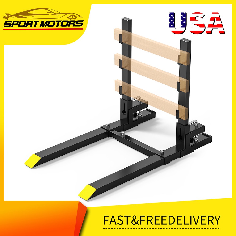 48″ Clamp-on Pallet Forks W/Adjustable Stabilizer and Slot Guard Bar for Lifting