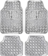 BDK Metallic Chrome Car Floor Mats – Silver, All-Weather, Universal Fit