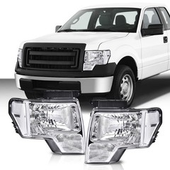 Front Headlights Pair Ford F150 2009-2014 Clear Lens Chrome Housing DL3Z13008EC