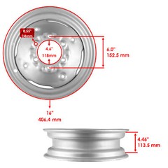 Caltric 195638M91 506020M91 506202M91 Front Axle Rim For Massey Ferguson 4.5×16″