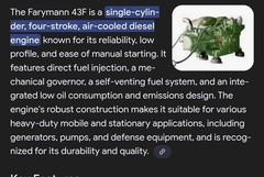 Farymann Diesel Engine 43F435 Type 110 Trim M5 3000RPM 9.8kW