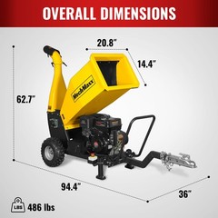 MechMaxx 5 inch 420cc 15hp Gas Powered Drum Wood Chipper With Towbar, PGS1500