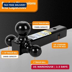 MaxxHaul 70270 Trailer Hitch Hollow Shaft Triple Ball Mount – Black