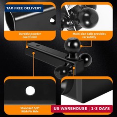 MaxxHaul 70270 Trailer Hitch Hollow Shaft Triple Ball Mount – Black