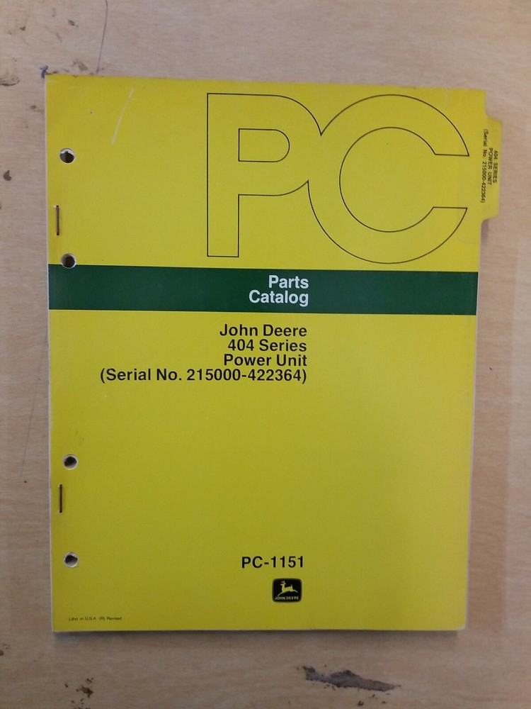 John Deere 404 Series Power Unit Parts Catalog