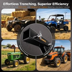 Hitch Mounted Trencher Ripper, 2″ Receiver, Black | Alloy-Reinforced, 3-in-1 Tee