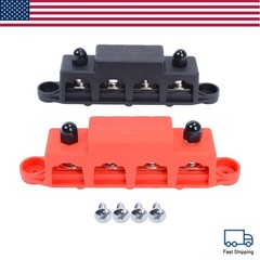 New Red & Black 5/16″ 4 Stud Power Distribution Block -BUSBAR- With Cover
