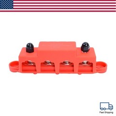 New Red & Black 5/16″ 4 Stud Power Distribution Block -BUSBAR- With Cover