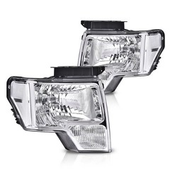 Front Headlights Pair Ford F150 2009-2014 Clear Lens Chrome Housing DL3Z13008EC