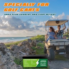 Bluetooth LiFePO4 Battery 51.2V 100Ah Golf Car Solar RV Backup Power BMS CHICNOD